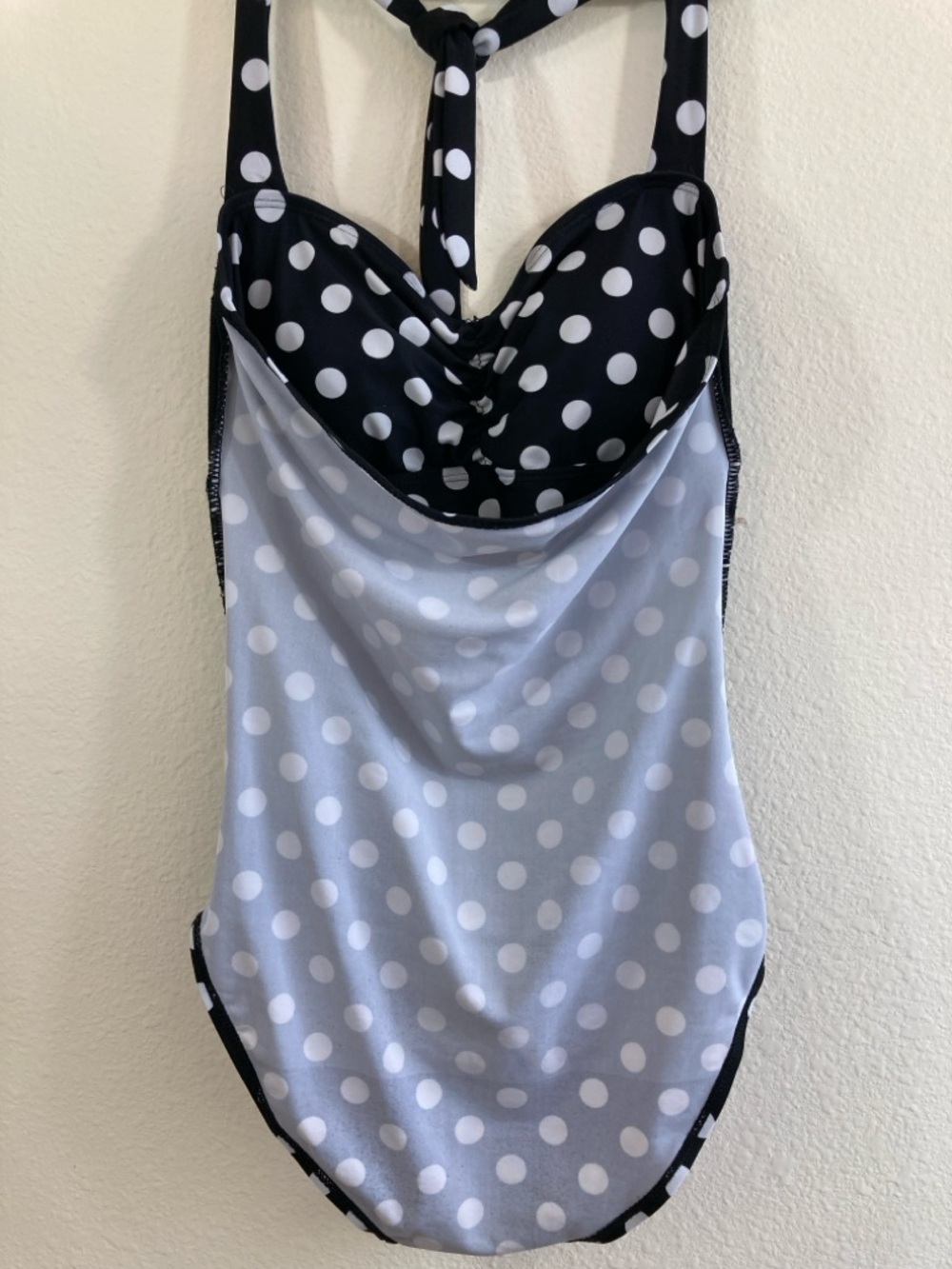 Black and White Halter Tie Polka Dot One-Piece Swimsuit Size S - Picture 11 of 13